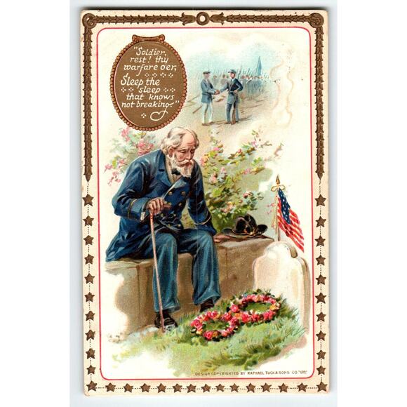 Decoration Memorial Day Postcard Tuck Veteran Sits Next To Grave 1912 Series 179 - Picture 1 of 2